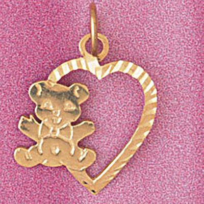 Dazzlers Jewelry Teddy Bear Heart Pendant Necklace Charm Bracelet in Yellow, White or Rose Gold 387…