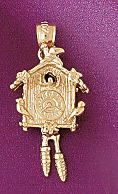 Dazzlers Jewelry Cuckoo Clock Pendant Necklace Charm Bracelet in Yellow, White or Rose Gold 6571, M…