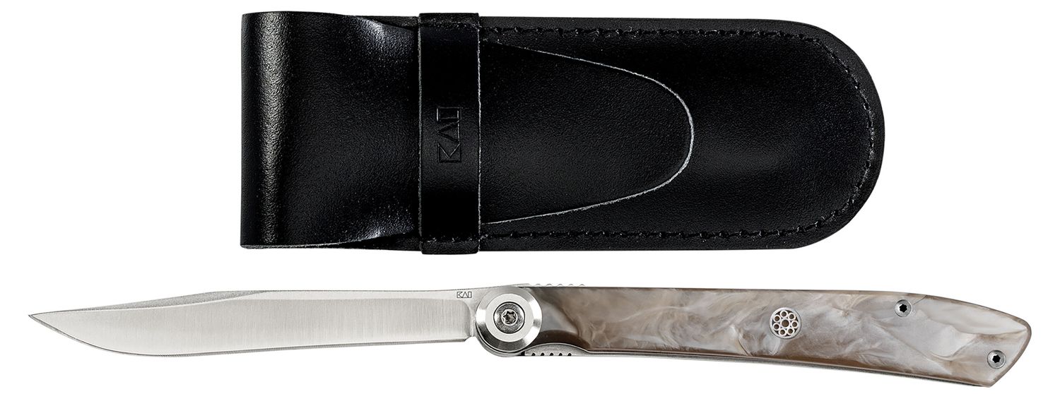 Shun Kai Personal Steak Knife Champagne Acrylic Handle with Leather Sheath, MPN: 5705X, UPC/EAN: 87…