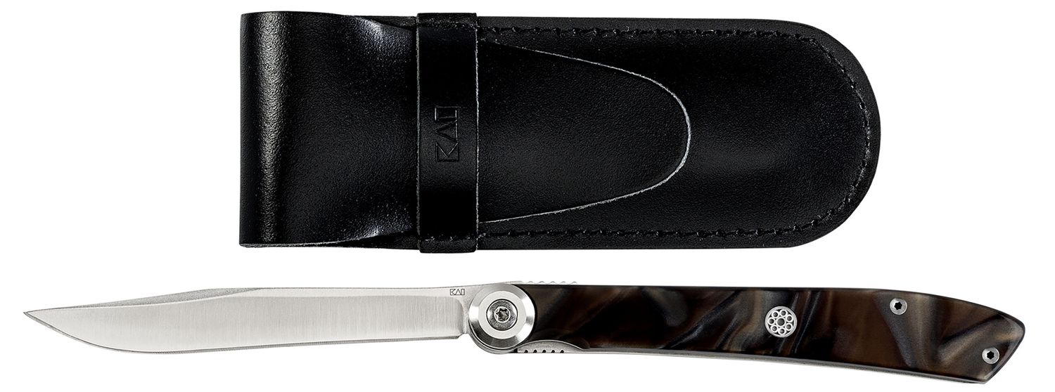 Shun Kai Personal Steak Knife Brown Marble Acrylic Handle with Leather Sheath, MPN: 5715X, UPC/EAN:…