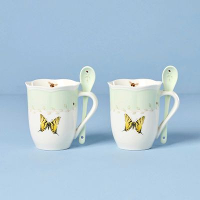 Lenox Butterfly Meadow Color Mugs With Spoons Set of 2 Green, MPN: 897802, UPC: 194372038423