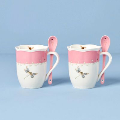 Lenox Butterfly Meadow Color Mugs With Spoons Set of 2 Pink, MPN: 897803, UPC: 194372038430