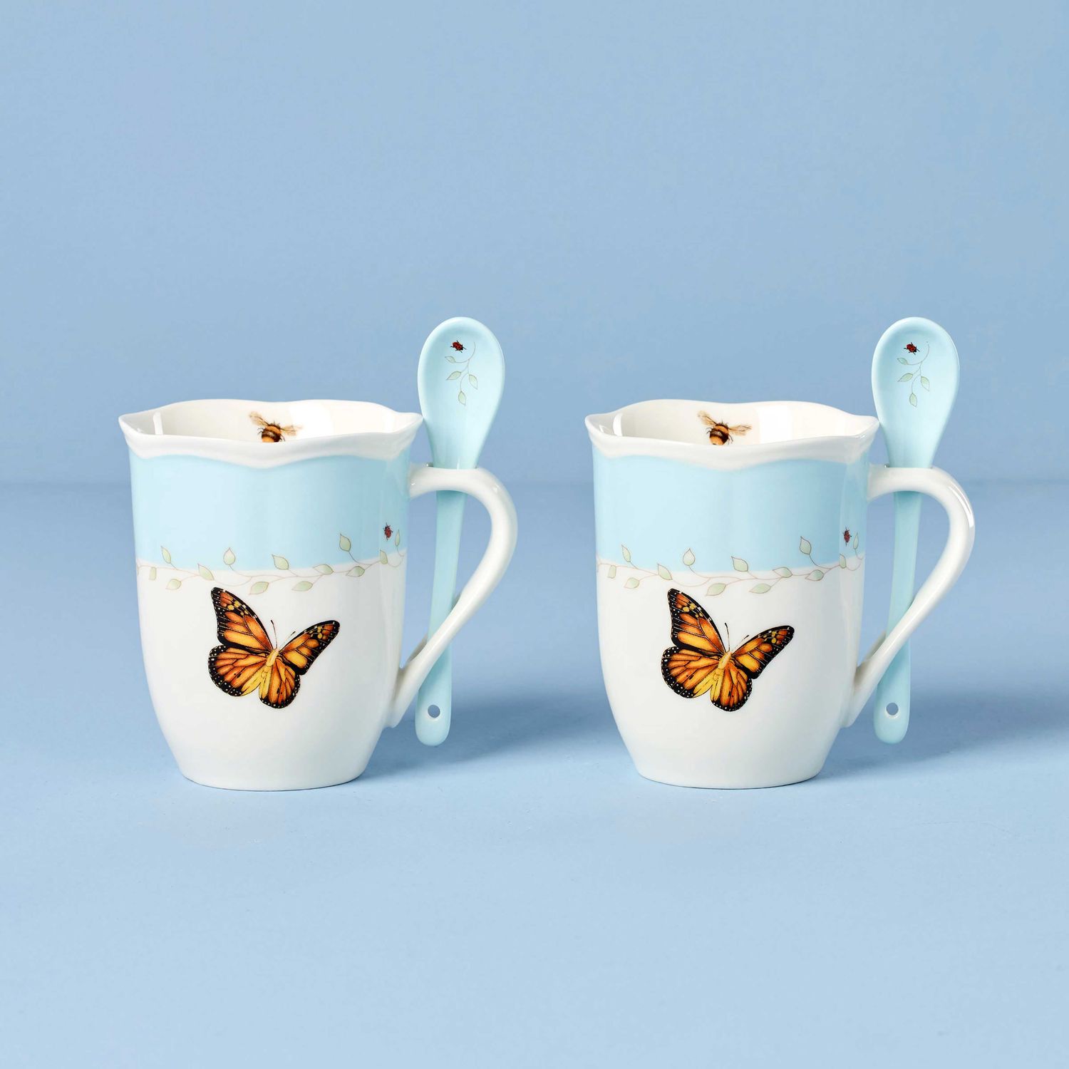 Lenox Butterfly Meadow Color Mugs With Spoons Set of 2 Blue, MPN: 897800, UPC: 194372038409