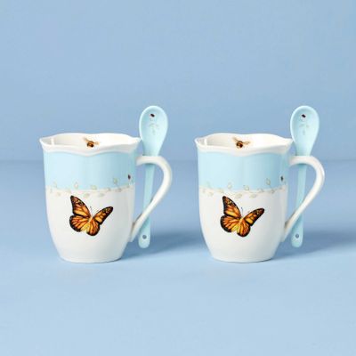 Lenox Butterfly Meadow Color Mugs With Spoons Set of 2 Blue, MPN: 897800, UPC: 194372038409
