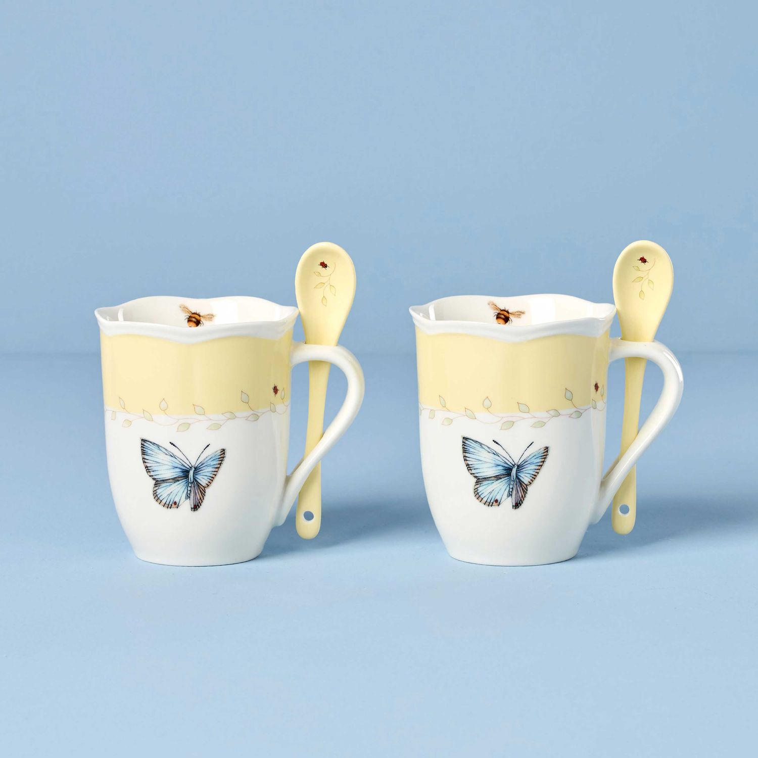 Lenox Butterfly Meadow Color Mugs With Spoons Set of 2 Yellow, MPN: 897804, UPC: 194372038447