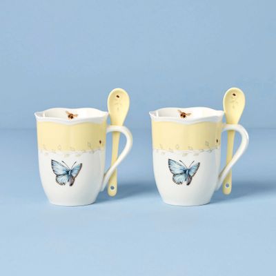 Lenox Butterfly Meadow Color Mugs With Spoons Set of 2 Yellow, MPN: 897804, UPC: 194372038447