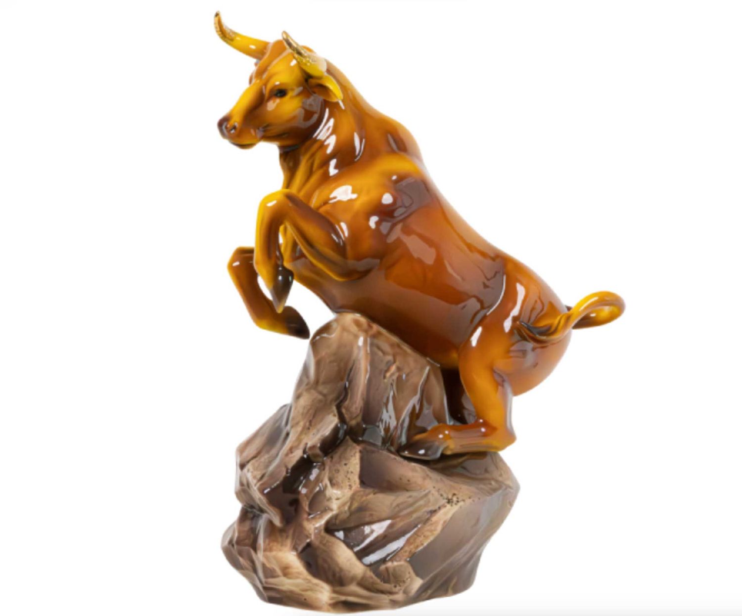 Franz Porcelain Charging Fortune Golden Bull Design Sculptured Porcelain Figurine, MPN: FZ03996