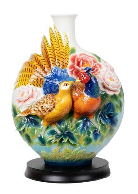 Franz Porcelain Heavens Bestowal Of Good Fortune Ring-Necked Pheasant Design Sculptured Porcelain W…