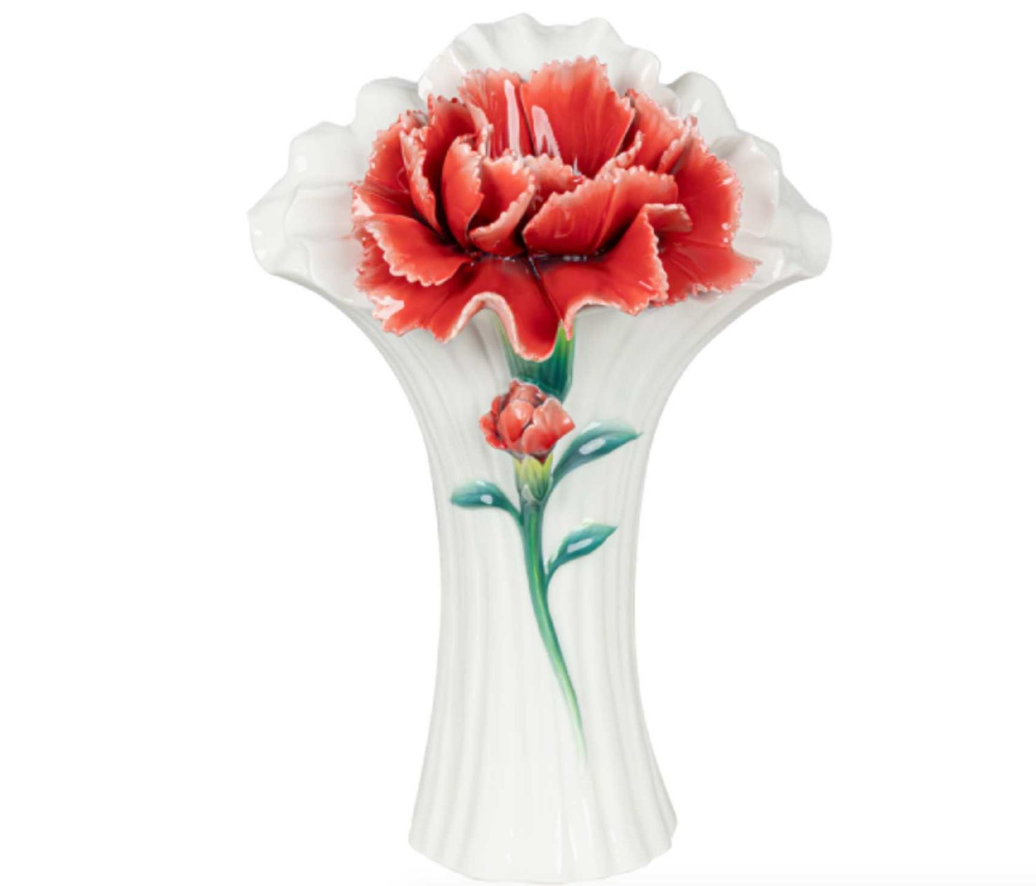 Franz Porcelain Heartfelt Connection Carnation Design Sculptured Porcelain Vase, MPN: FZ03986