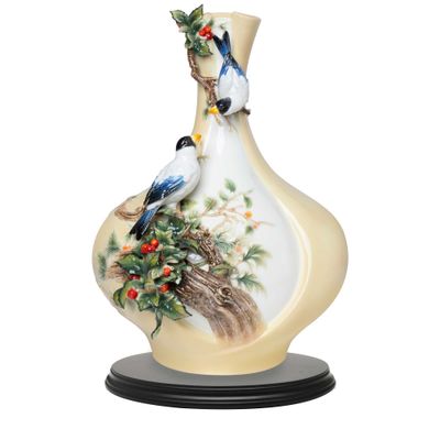 Franz Porcelain Celebrating Joyous Occasions Black Headed Grosbea Design Sculptured Porcelain Vase …
