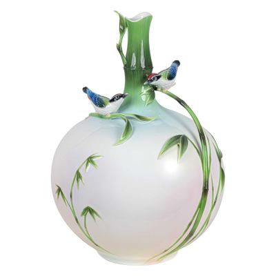 Franz Porcelain Bamboo Song Bird Round Sculpture Porcelain Vase, MPN: FZ04011