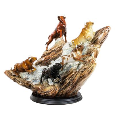 Franz Porcelain Rainbow Ascent Five Bulls Porcelain Figurine, MPN: FZ04008