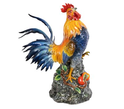 Franz Porcelain Auspicious Blessing Rooster Design Sculptured Porcelain Figurine, MPN: FZ04000