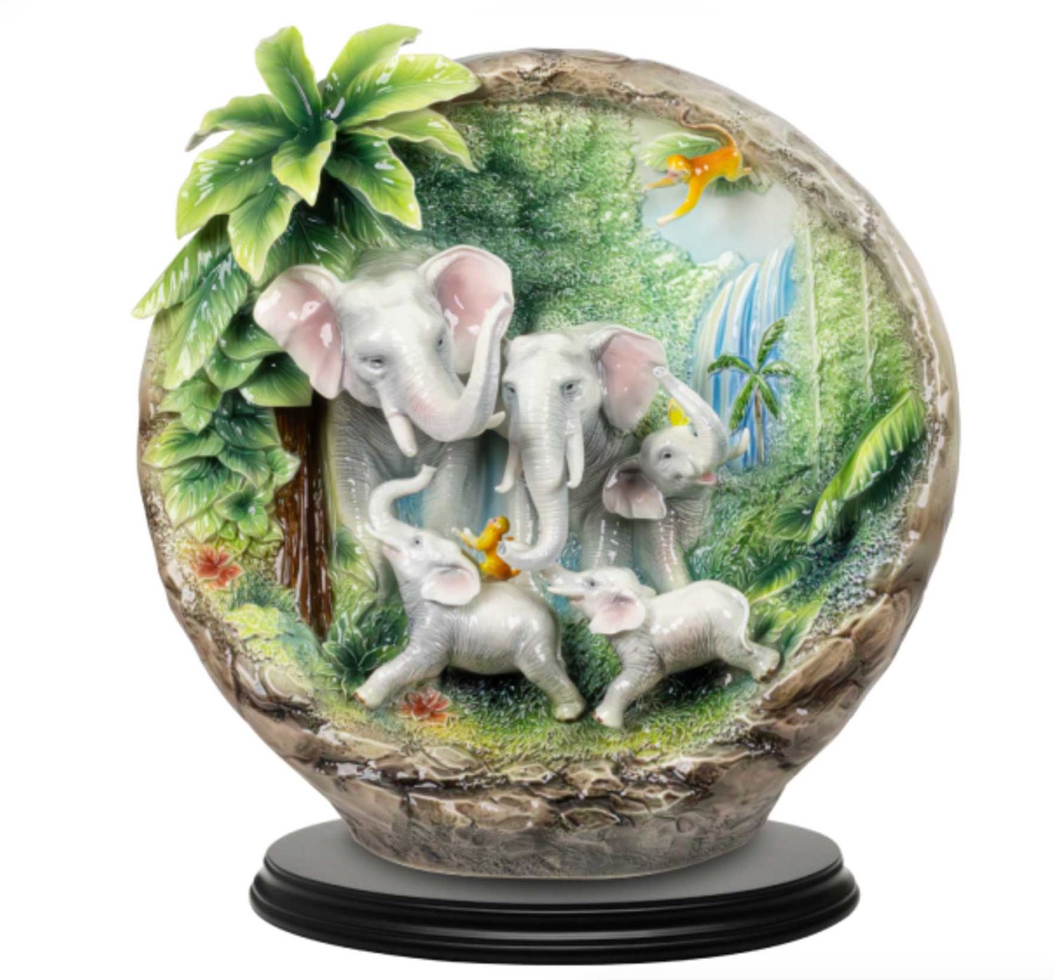 Franz Porcelain Harmonious Life Auspicious Elephant Design Sculptured Porcelain Figurine With Woode…