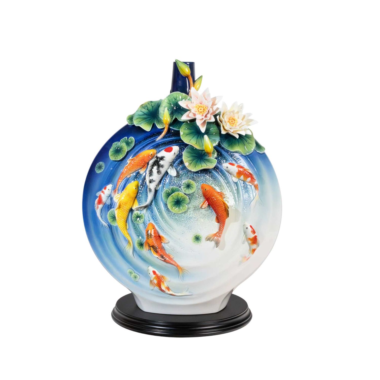 Franz Porcelain Surplus Fortune For Years To Come: Nine Fish Design Sculptured Porcelain Vase With …