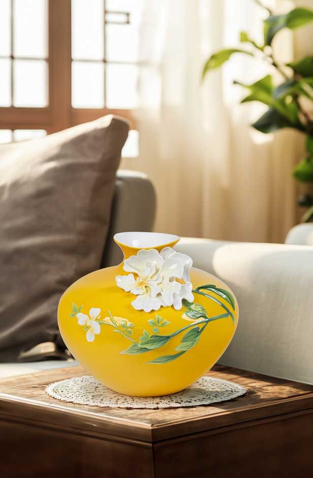 Franz Porcelain Lasting Fragrance Peony Design Sculptured Porcelain Vase, MPN: CP00285