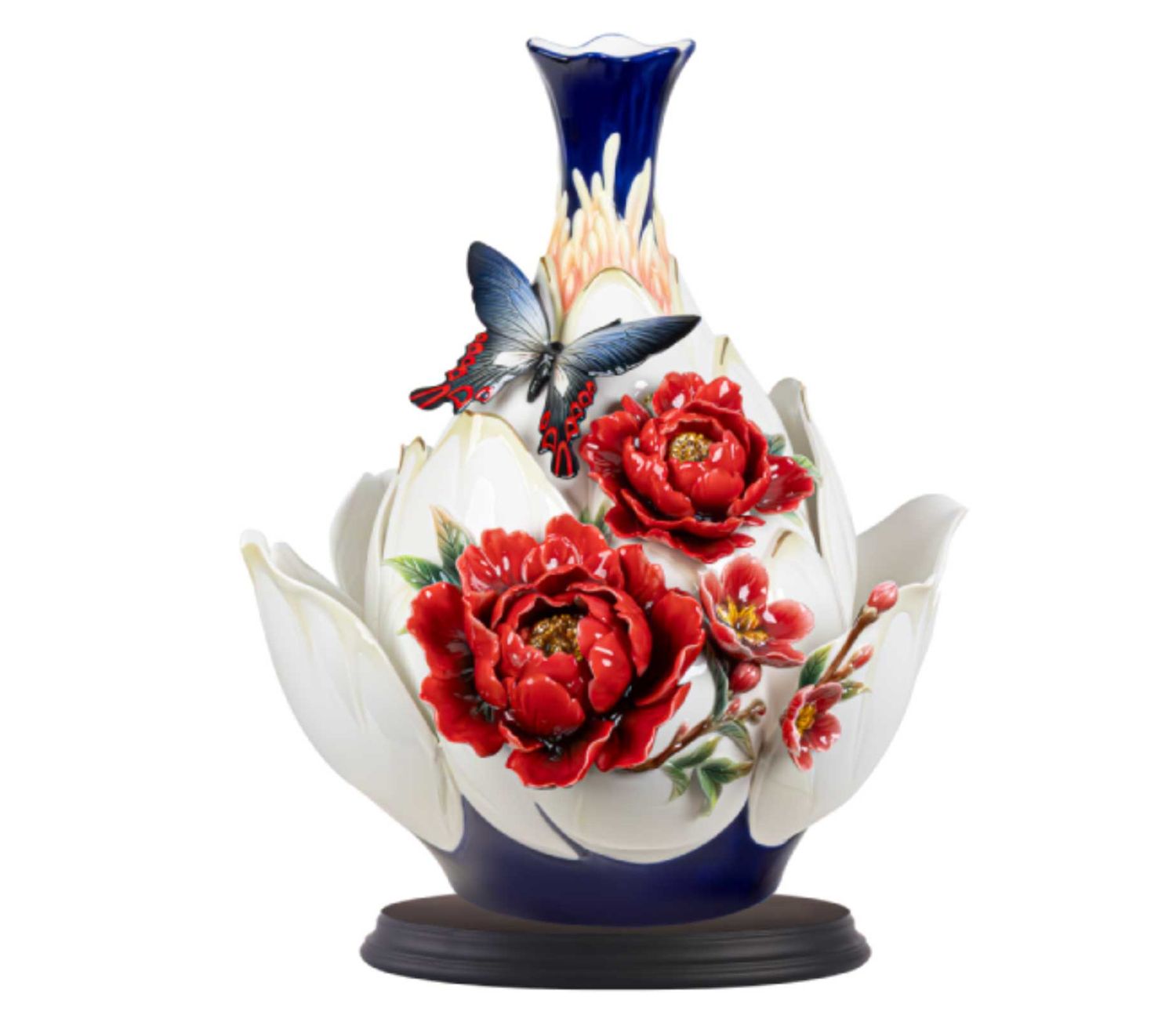 Franz Porcelain Flourishing Prosperity Peony Design Sculptured Porcelain Vase, MPN: FZ04004