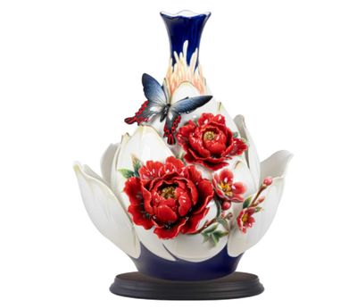 Franz Porcelain Flourishing Prosperity Peony Design Sculptured Porcelain Vase, MPN: FZ04004
