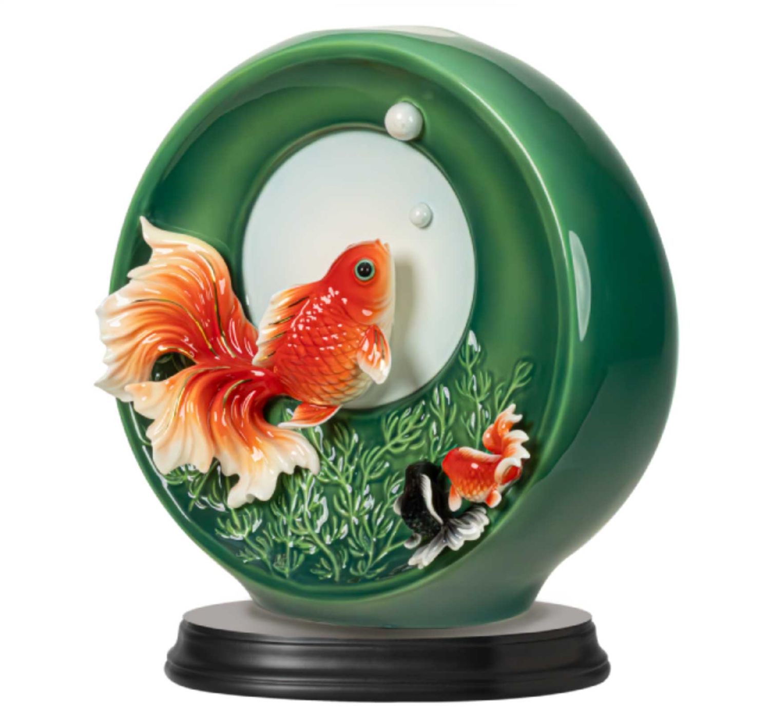 Franz Porcelain Fish And Wish Goldfish Porcelain Vase With Wooden Base, MPN: FZ04001