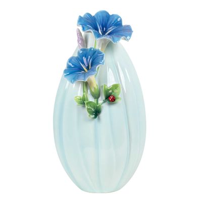Franz Porcelain Thriving And Blooming Morning Glory Design Sculptured Porcelain Vase, MPN: FZ03984