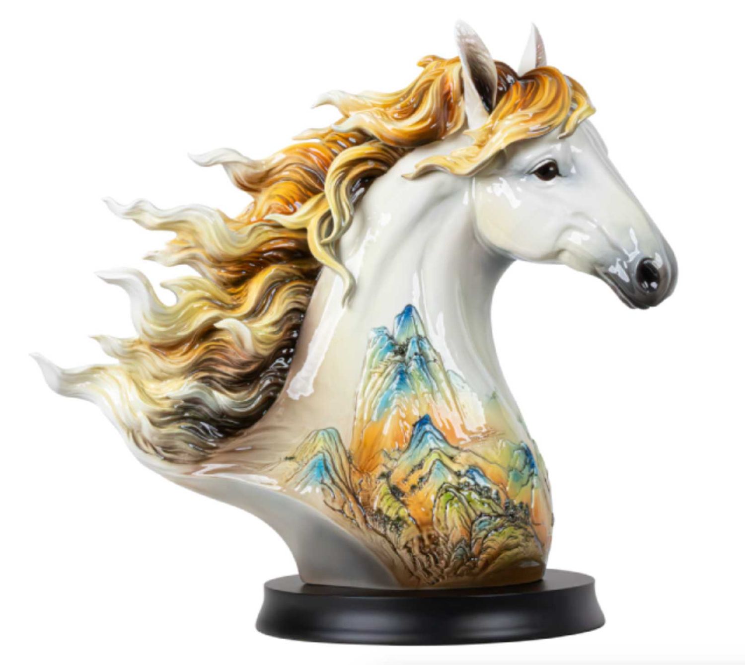 Franz Porcelain Vast Aspiration Horse Design Sculptured Porcelain Figurine With Wooden Base, MPN: F…