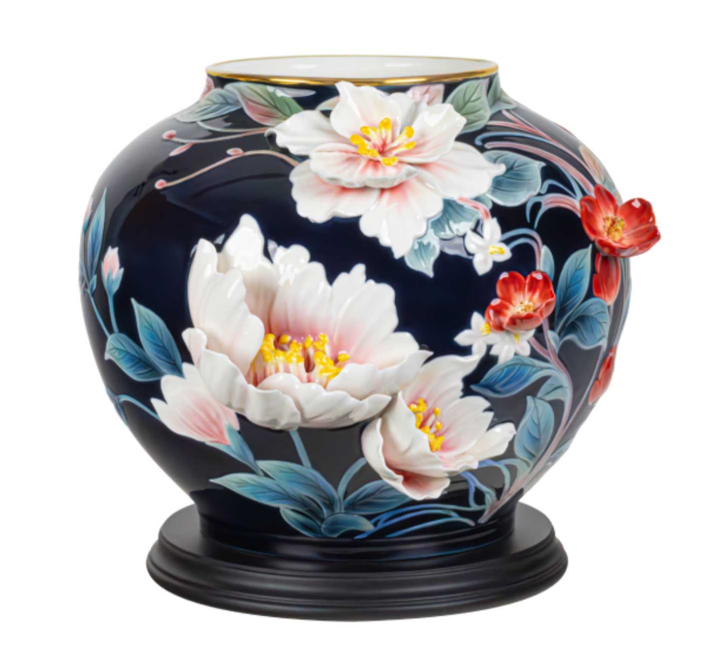 Franz Porcelain Jade Hall And Prosperity Flowers Sculpenred Porcelain Vase, MPN: FZ04005