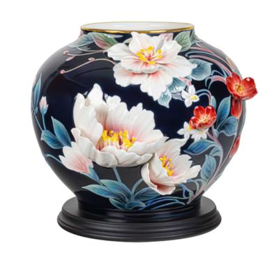 Franz Porcelain Jade Hall And Prosperity Flowers Sculpenred Porcelain Vase, MPN: FZ04005