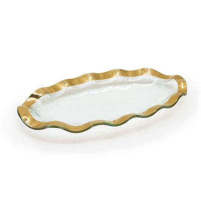 Annieglass Ruffle Platinum Mini Oval Tray 13 x 6 Inch, P233, 690432233123