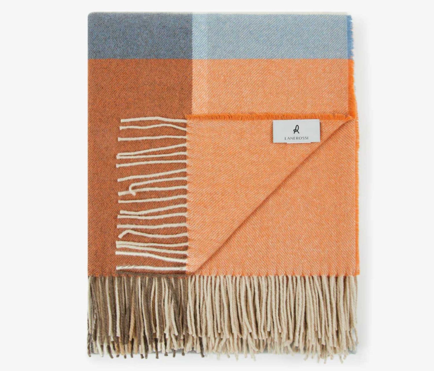 Lanerossi Everest Check plaid in puro cashmere Throw Arancio