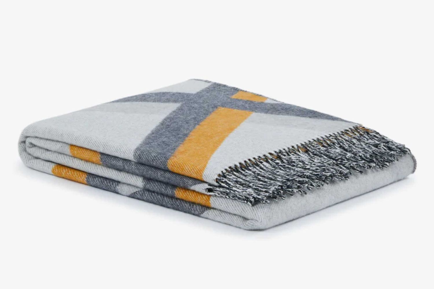 Lanerossi City Plaid in Virgin Wool and Cotton Throw Ocra