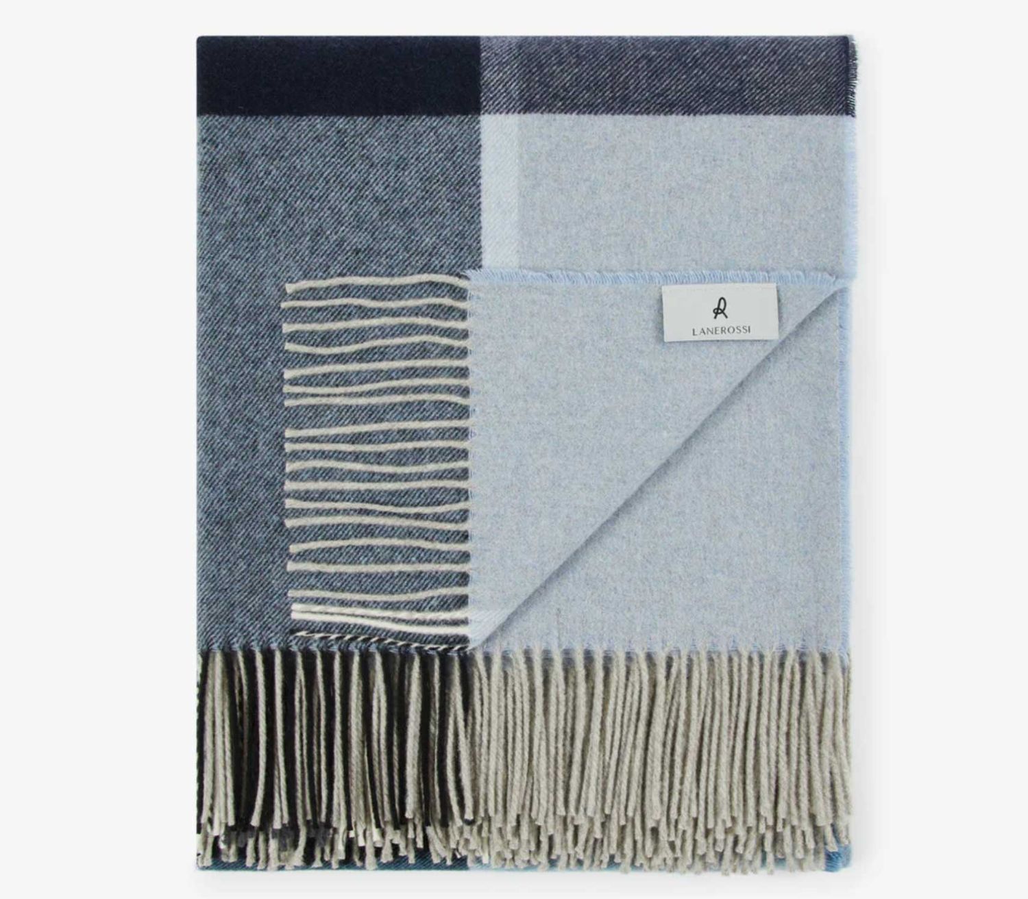 Lanerossi Everest Check plaid in puro cashmere Throw Blu