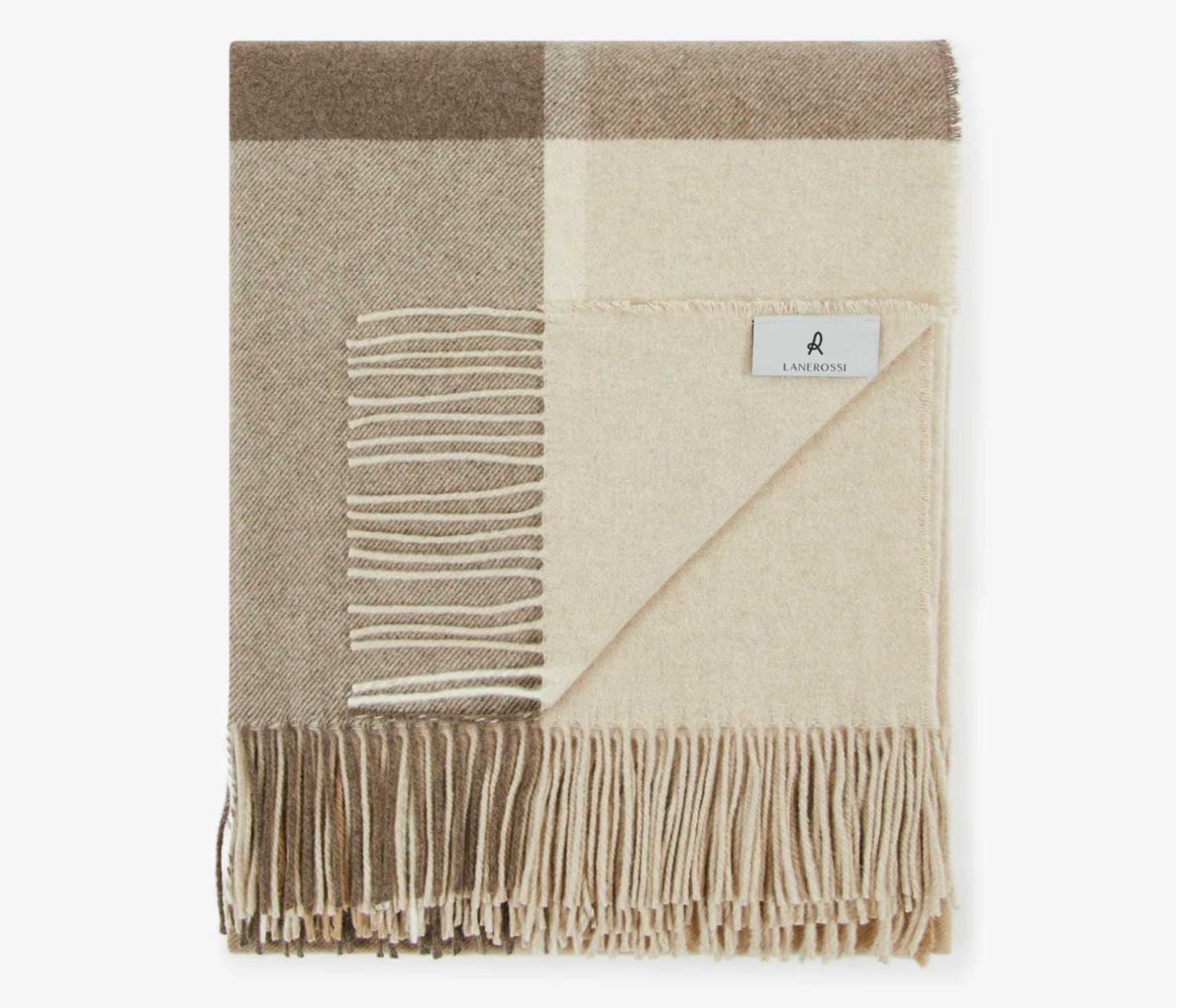Lanerossi Everest Check plaid in puro cashmere Throw Beige