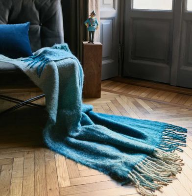 Lanerossi Degrade Check Plaid in Mohair Throw Acqua