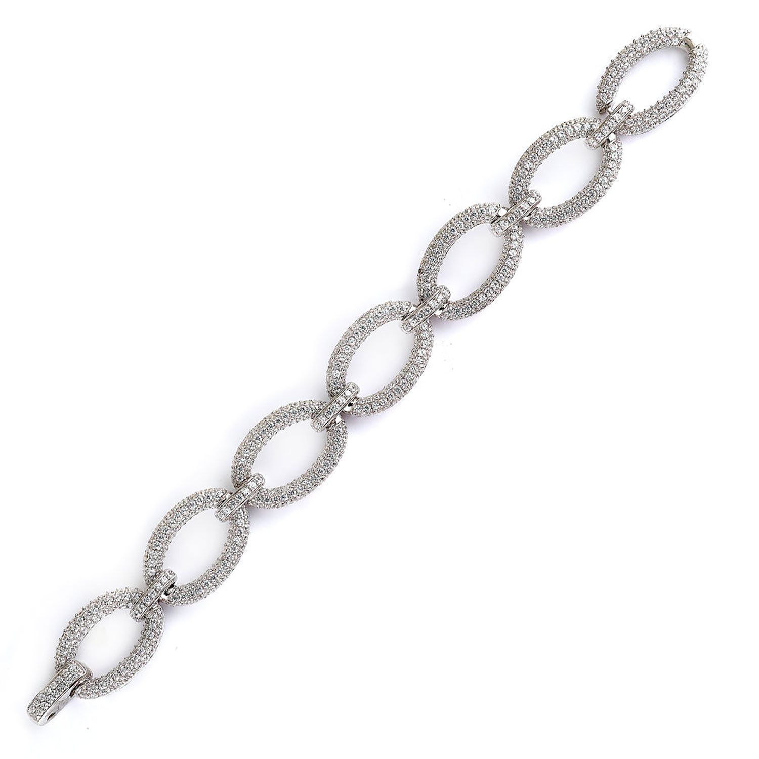 Dazzlers Sterling Silver Rhodium Plated and Micro-Pave CZ Diamond Link Bracelet, MPN: DCB-207