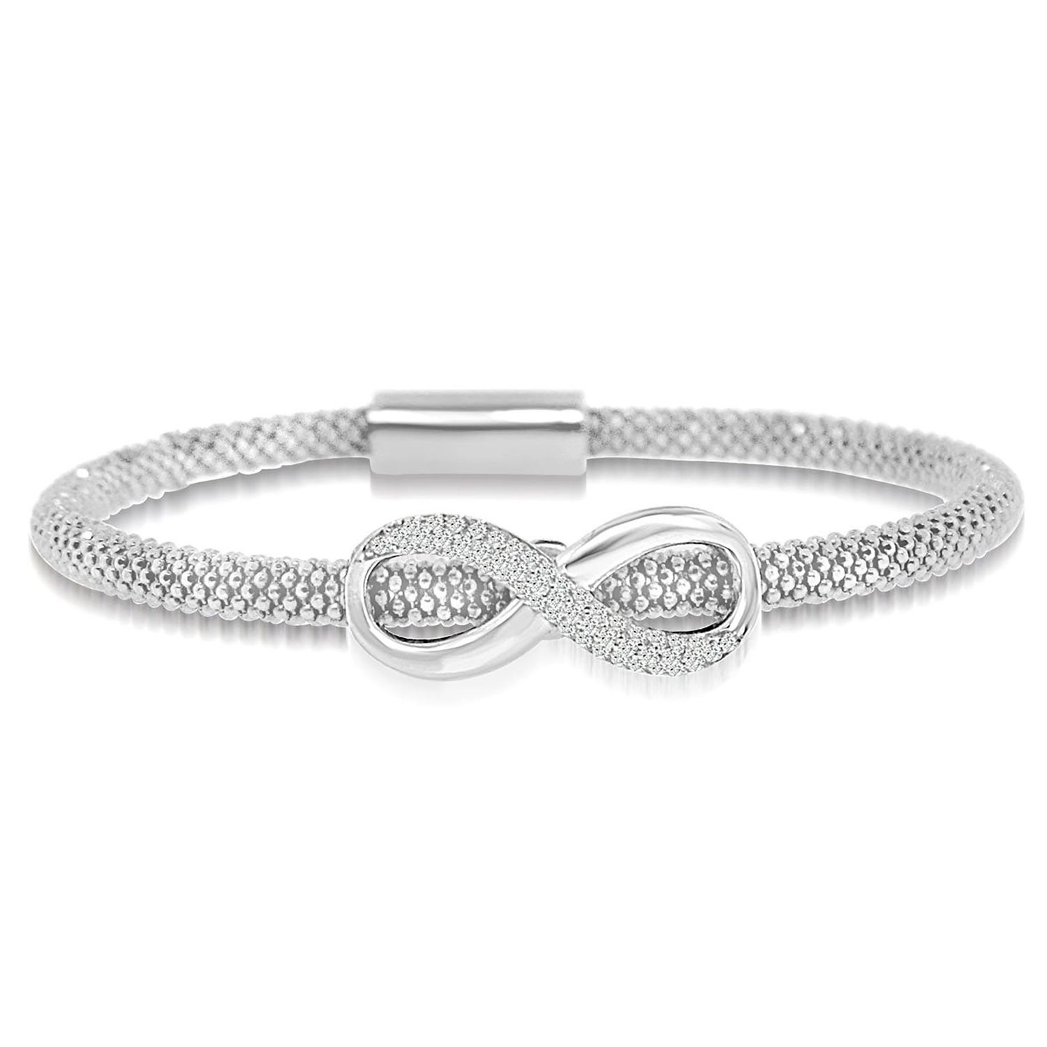 Dazzlers Sterling Silver with 5 Stations Of CZ Diamond Italian Beaded Bangle, MPN: DAB-164