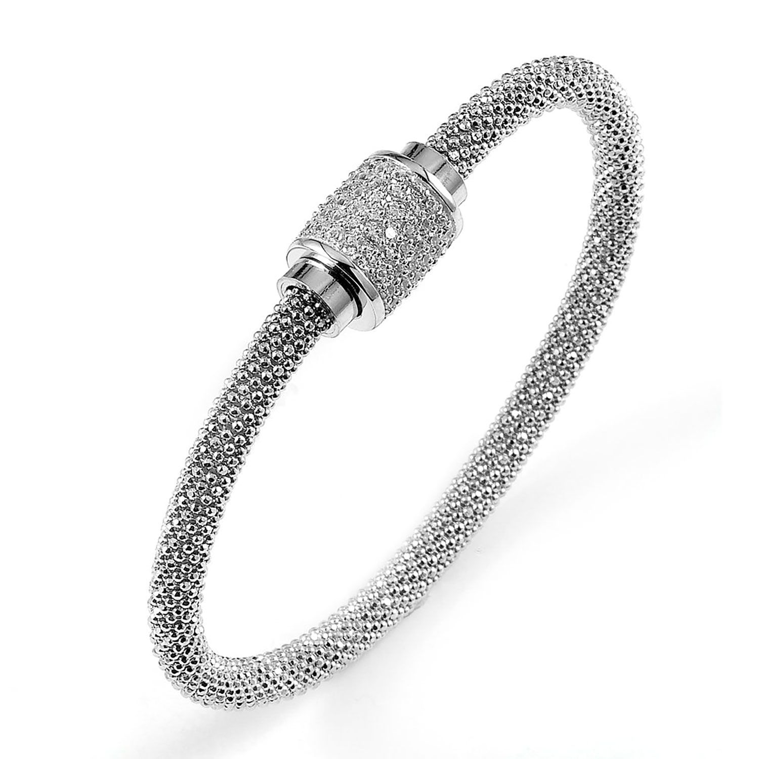 Dazzlers Sterling Silver Rhodium Plating and CZ Diamond Beaded Bangle, MPN: DCB-159