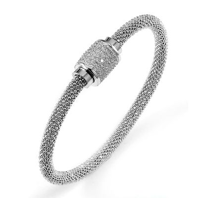 Dazzlers Sterling Silver Rhodium Plating and CZ Diamond Beaded Bangle, MPN: DCB-159