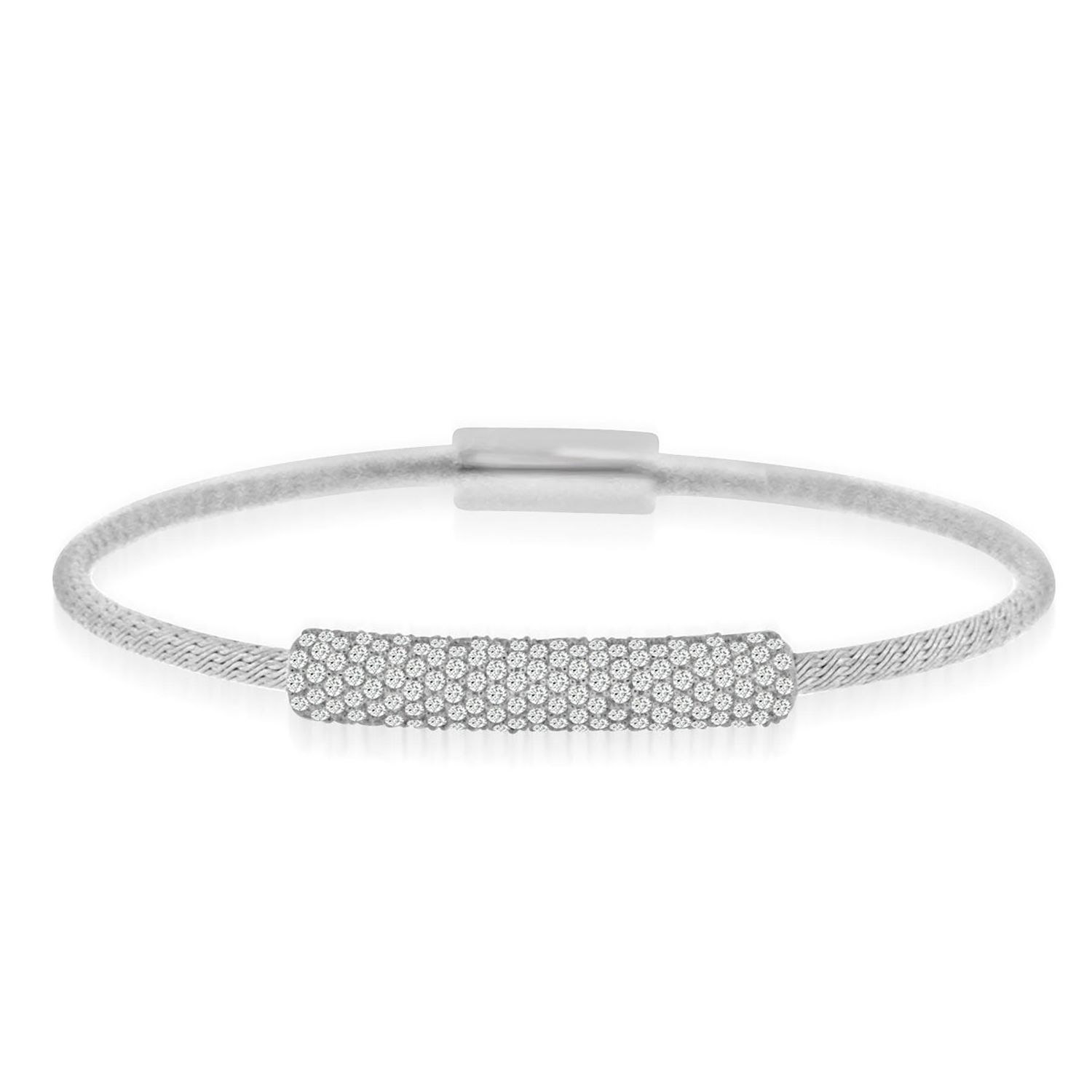 Dazzlers Sterling Silver Rhodium Plated and CZ Diamond Bar Bangle, MPN: DAB-174