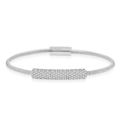 Dazzlers Sterling Silver Rhodium Plated and CZ Diamond Bar Bangle, MPN: DAB-174