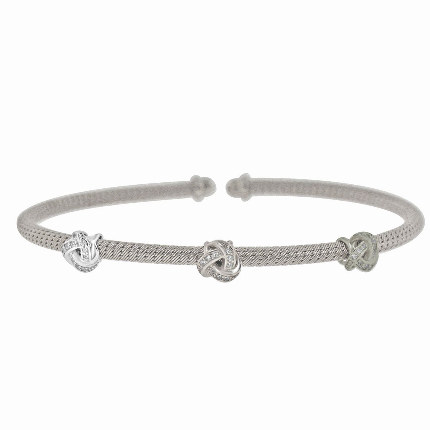 Dazzlers Sterling Silver Rhodium Plated with 3 Station Of Spiral CZ Diamond Bangle, MPN: DEB-120