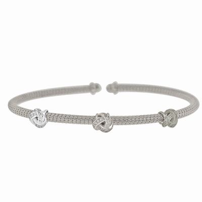 Dazzlers Sterling Silver Rhodium Plated with 3 Station Of Spiral CZ Diamond Bangle, MPN: DEB-120
