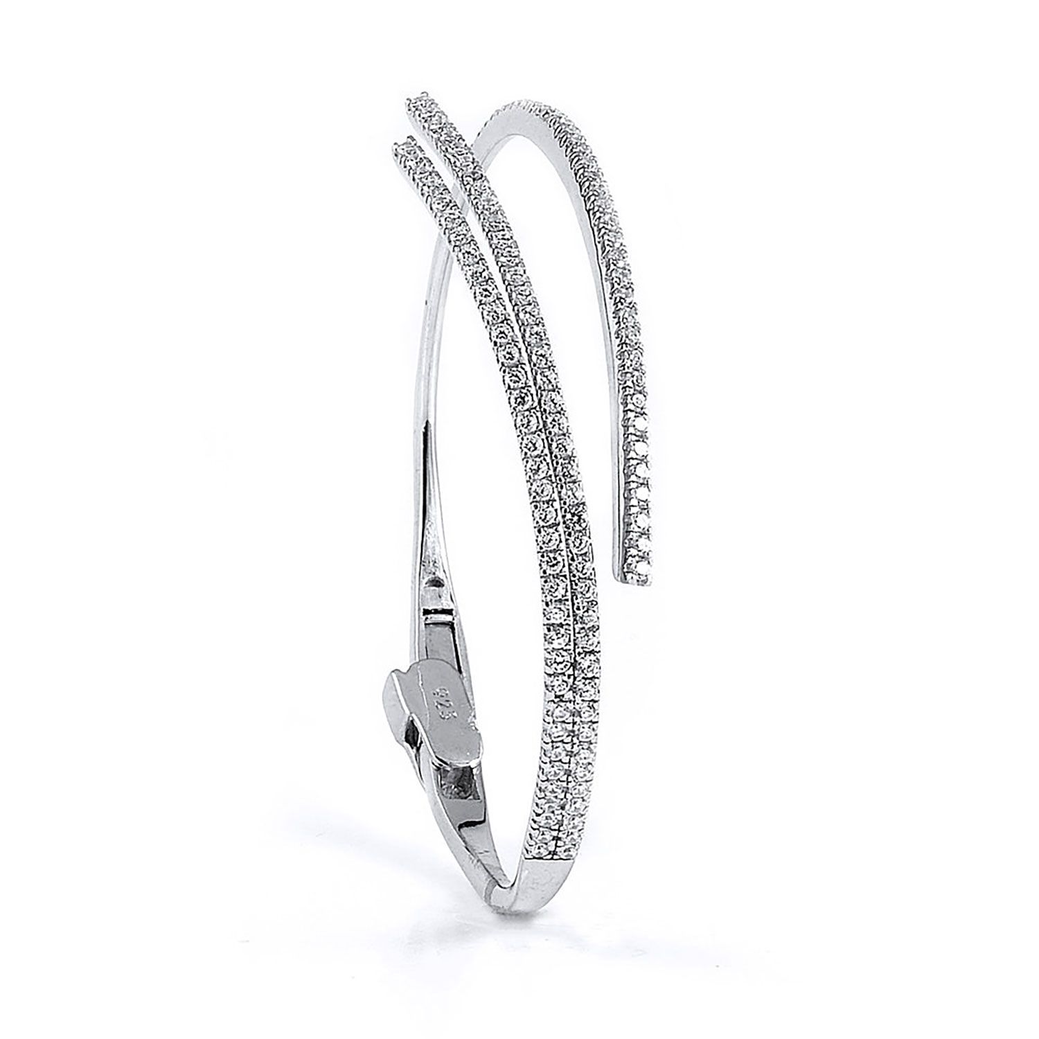 Dazzlers Sterling Silver Rhodium Plated and CZ Diamond Swirl Bangle, MPN: DCB-354