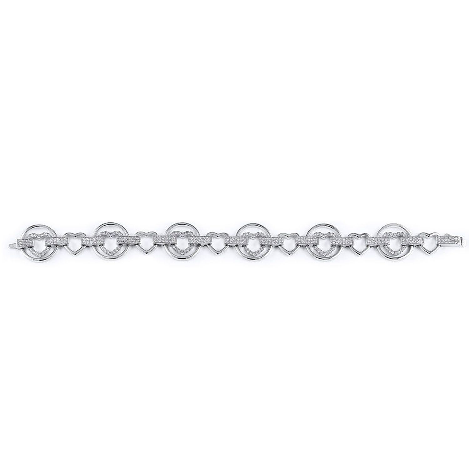Dazzlers Sterling Silver Rhodium Plated and CZ Diamond Heart Link Bracelet, MPN: DCB-405