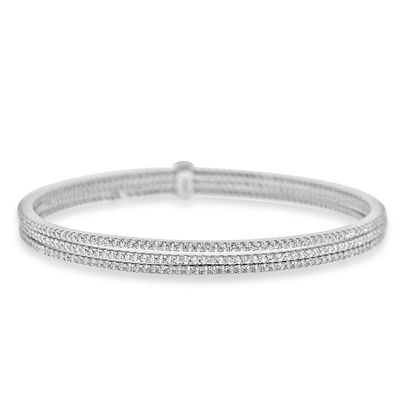 Dazzlers Sterling Silver Rhodium Plated and 3 Rows Of CZ Diamond Bangle, MPN: DCB-661