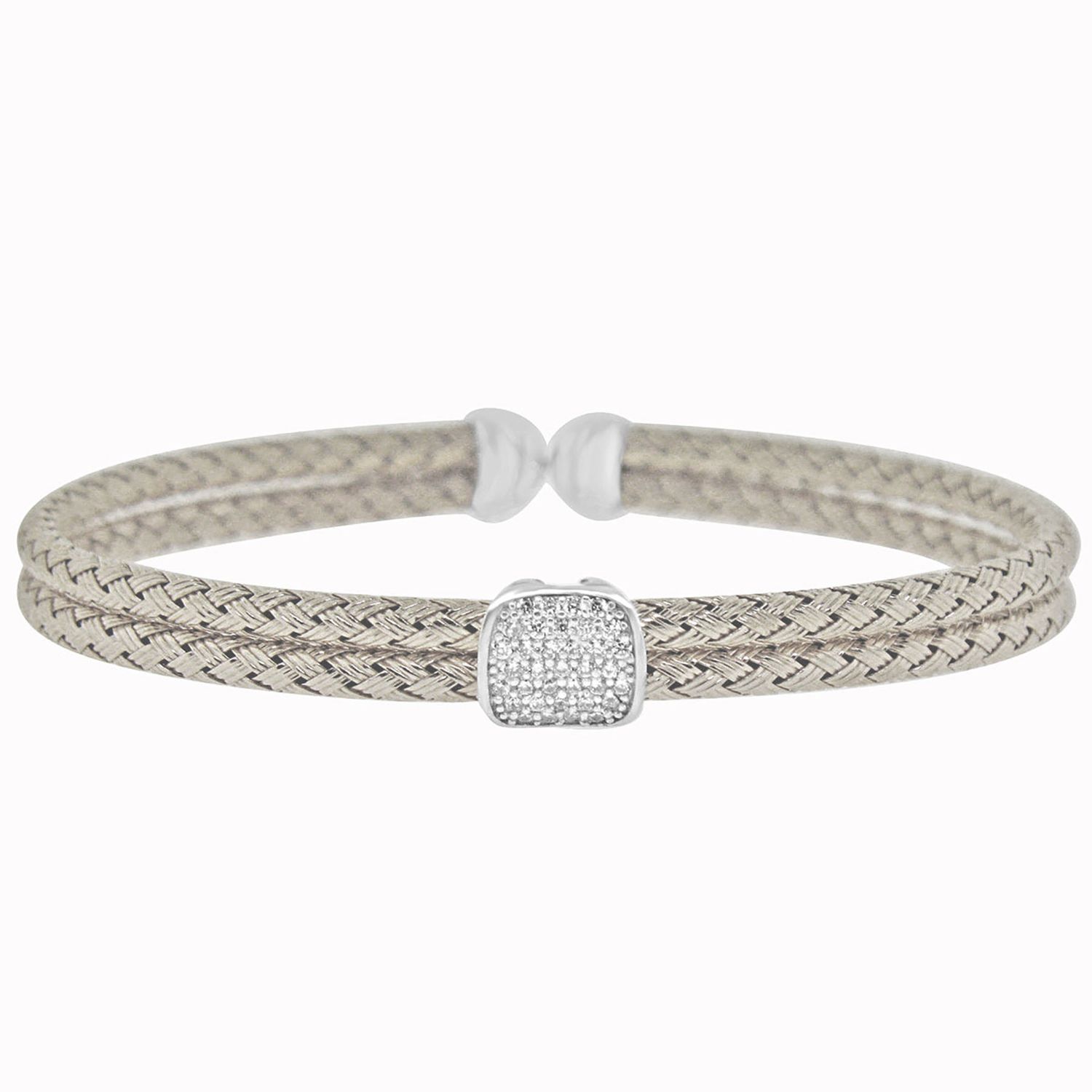 Dazzlers Sterling Silver Rhodium Plated Italian Wire with CZ Diamond Bangle, MPN: DEB-125