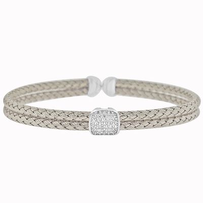 Dazzlers Sterling Silver Rhodium Plated Italian Wire with CZ Diamond Bangle, MPN: DEB-125