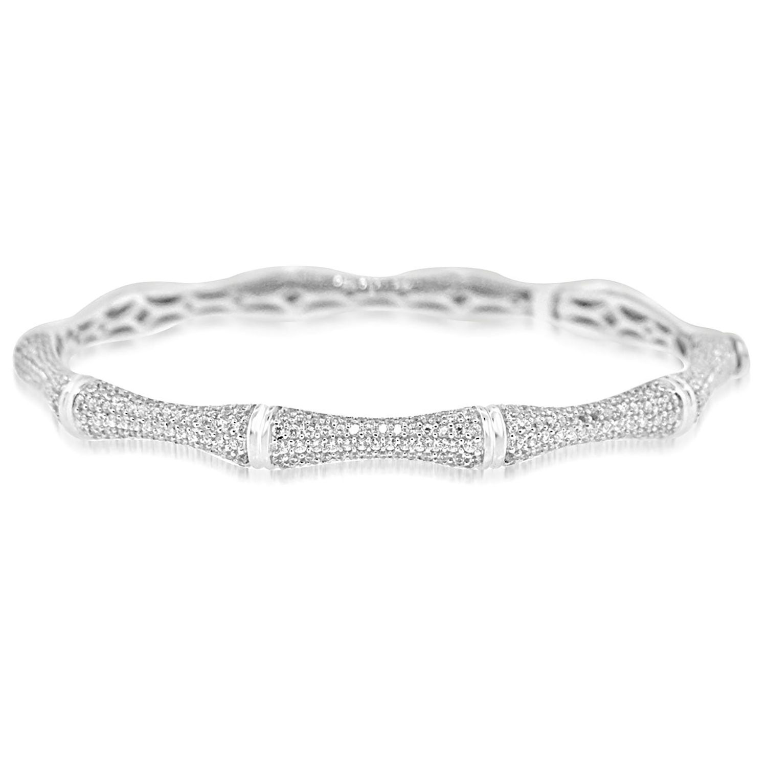 Dazzlers Sterling Silver Rhodium Plated and CZ Diamond Bamboe Bangle, MPN: DRB-544