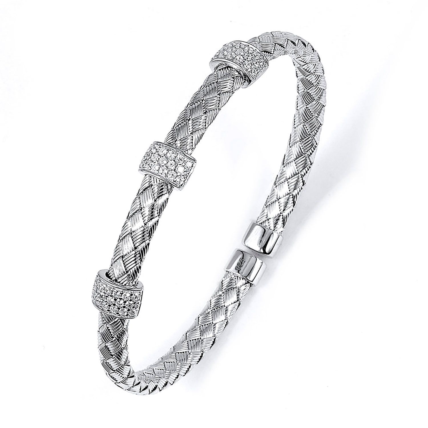 Dazzlers Sterling Silver Rhodium Plated and CZ Diamond Braided Cable Bangle, MPN: DRB-507