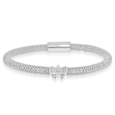 Dazzlers Sterling Silver Rhodium Plated and CZ Diamond 1 Station Ribbon Bangle, MPN: DAB-182