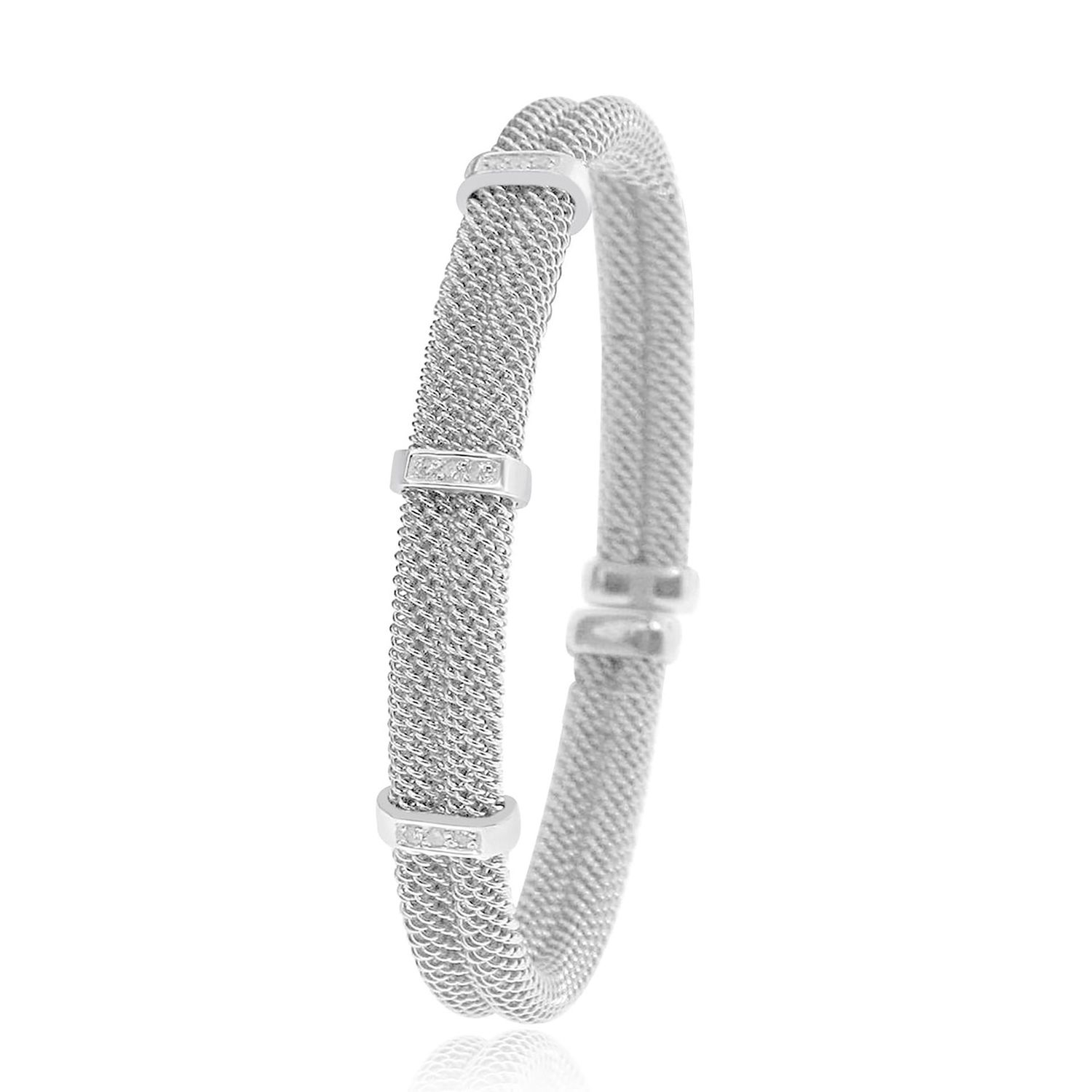Dazzlers Sterling Silver Rhodium Plated Beaded Style Bangle, MPN: DCB-93
